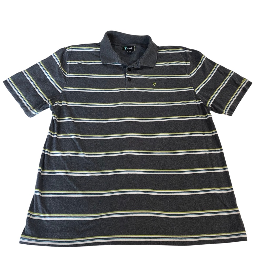 Vurt Polo Top‎ Mens Black XL Striped Short Sleeve Cotton Spread Collar Tee Shirt